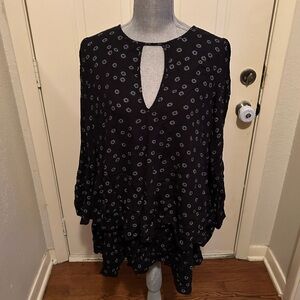 Free People Black and White Patterned Long Sleeve Dress
